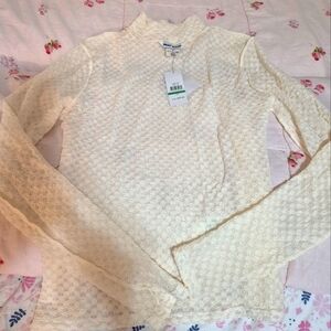 DKNY Womens Long Sleeve Beige/cream Mesh Top